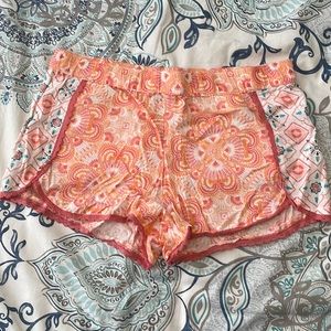 Roxy Shorts Orange Blue Small SM S Elastic Waist